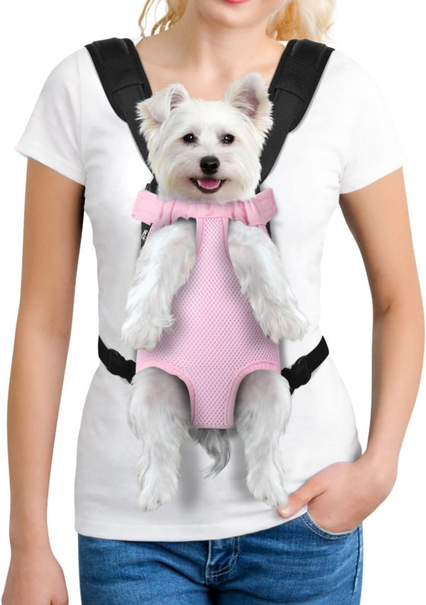 Dog Carrier Backpack Adjustable Dog Front Carrier, Legs Out Easy-Fit Dog Travel Backpack Carrier for Hiking Camping for Small Medium Dogs Cats and Rabbits (Medium, Pink)