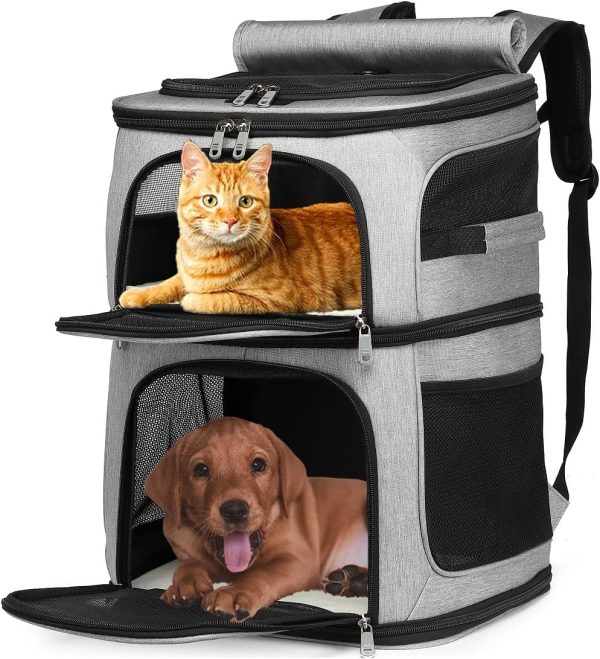 Double Cat Carrier, Cat Backpack Carrier for 2 Cats, Multi Dog Backpack, Two Cat Carrier with 7 Ventilation Windows, Built-in Frame and Support Plate, Safety Straps, Collapsible, Perfect for Travel