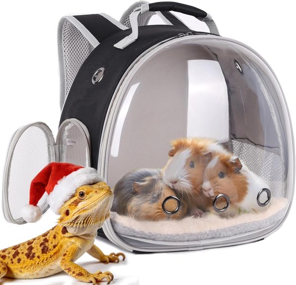 Portable Travel pet Backpack Carrier with Self Warming Pet Bed Set, Guinea Pig Carrier for 2,Reptile Travel Carrier for Lizards Sugar Glider Hedgehog Rat Parrot Birds Breathable Hangbag
