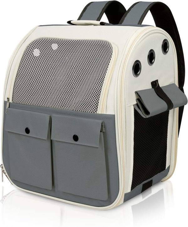 Airline Approved Cat Carrier Backpack - Ventilated Breathable Mesh for Small Dogs & Cats (15lbs), Soft Sided Dog Backpack for Hiking, Camping, Travel & Vet Visits with Padded Straps (Grey)