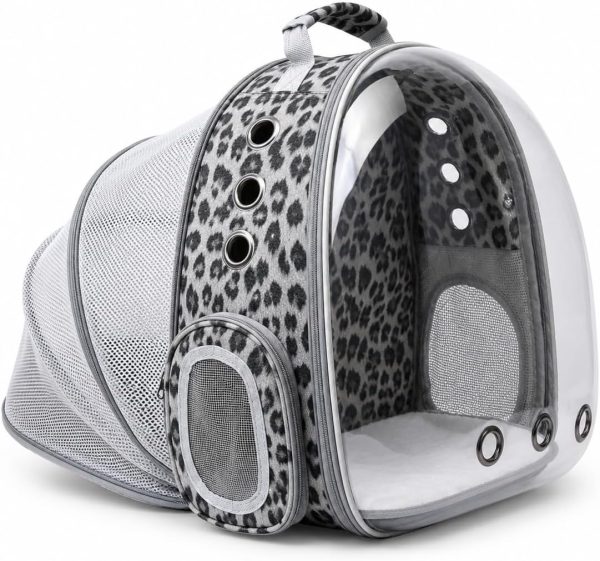 Expandable Cat Carrier Backpack for Cats & Dogs, Bubble Window Pet Travel Backpack with Breathable Mesh, Anti-Collapse Structure, Side Door, for Vet Visits, Hiking, Black and White Animal