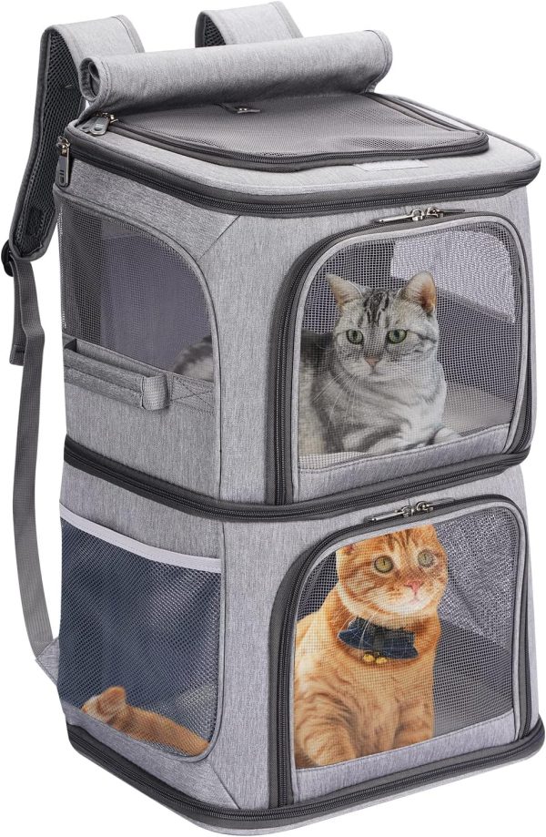 2-in-1 Double Pet Carrier Backpack for Small Cats and Dogs, Portable Pet Travel Carrier, Super Ventilated Design, Ideal for Traveling/Hiking/Camping, Large Size