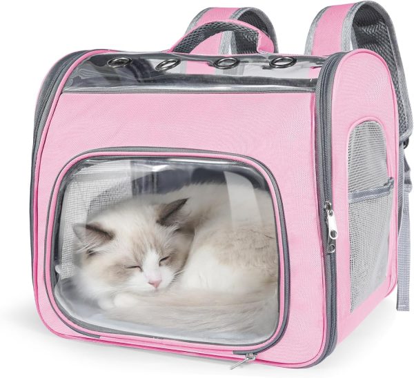 Airline Approved Cat Soft-Sided Carrier Backpack, Airport-Friendly Breathable Mesh Foldable Pet Travel Carrier with Reinforced Support, Portable Puppy Carrying for Kitty Up to 12 lbs (Pink)